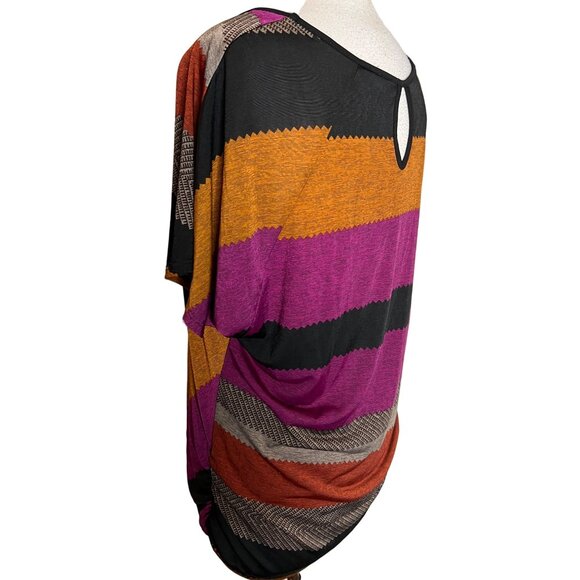 Lavish Women's Size XL Rainbow Colorful Striped Top With Side Ruching Keyhole Ba - Picture 3 of 8